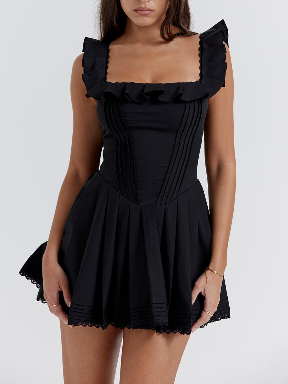 Jemima Black Pin Tuck Pleated Dress