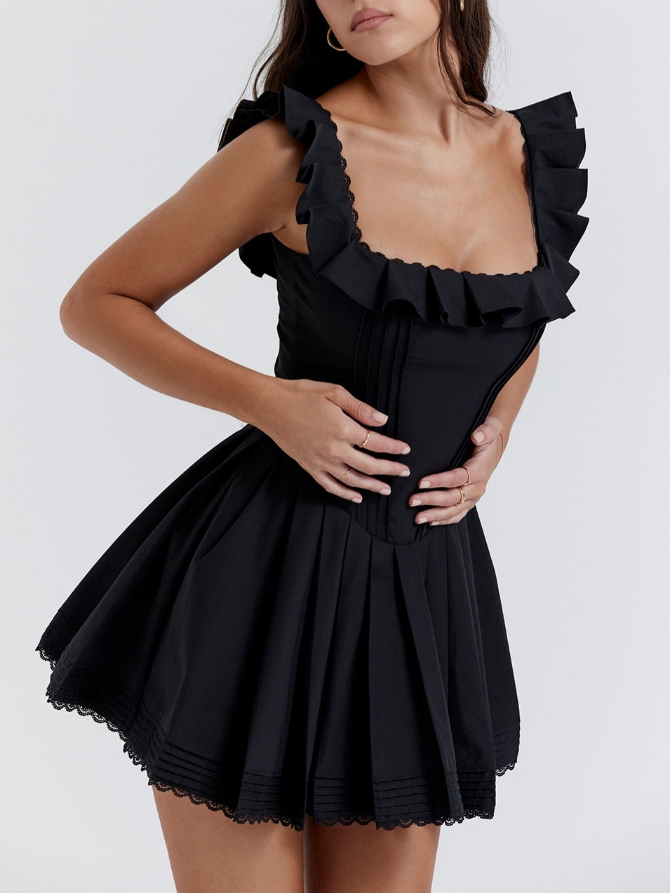 Jemima Black Pin Tuck Pleated Dress