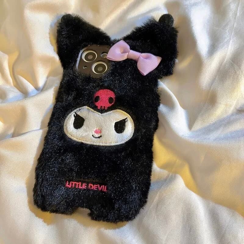 Kuromi Fur iPhone Case with wrist strap