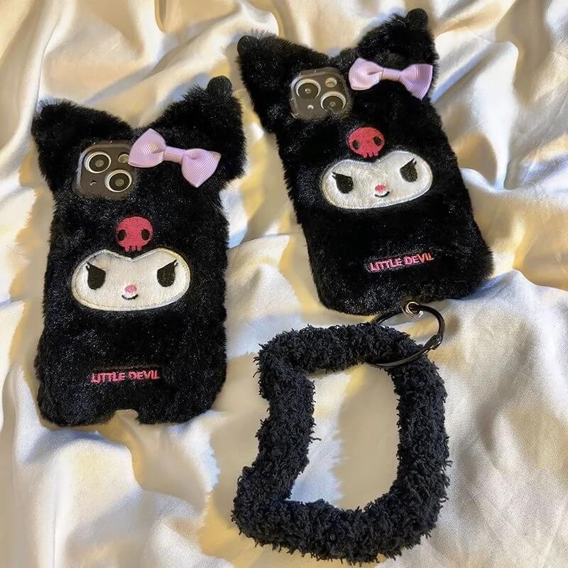 Kuromi Fur iPhone Case with wrist strap