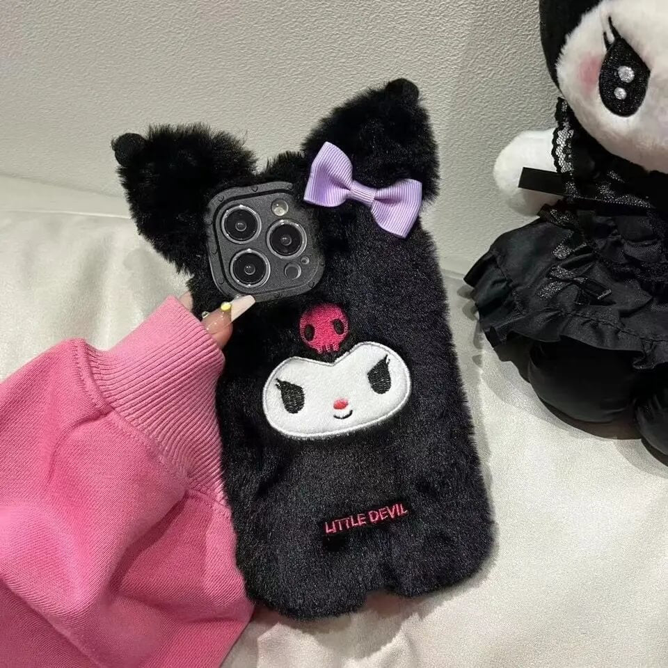 Kuromi Fur iPhone Case with wrist strap