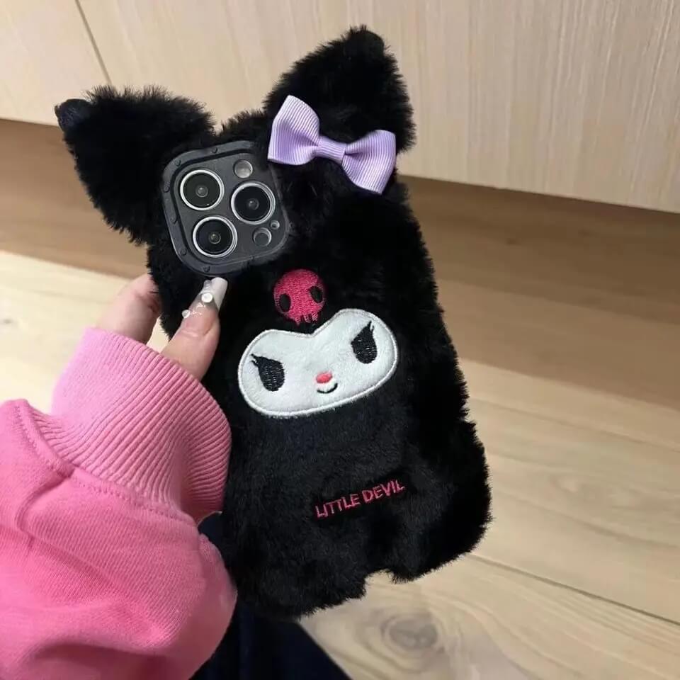 Kuromi Fur iPhone Case with wrist strap