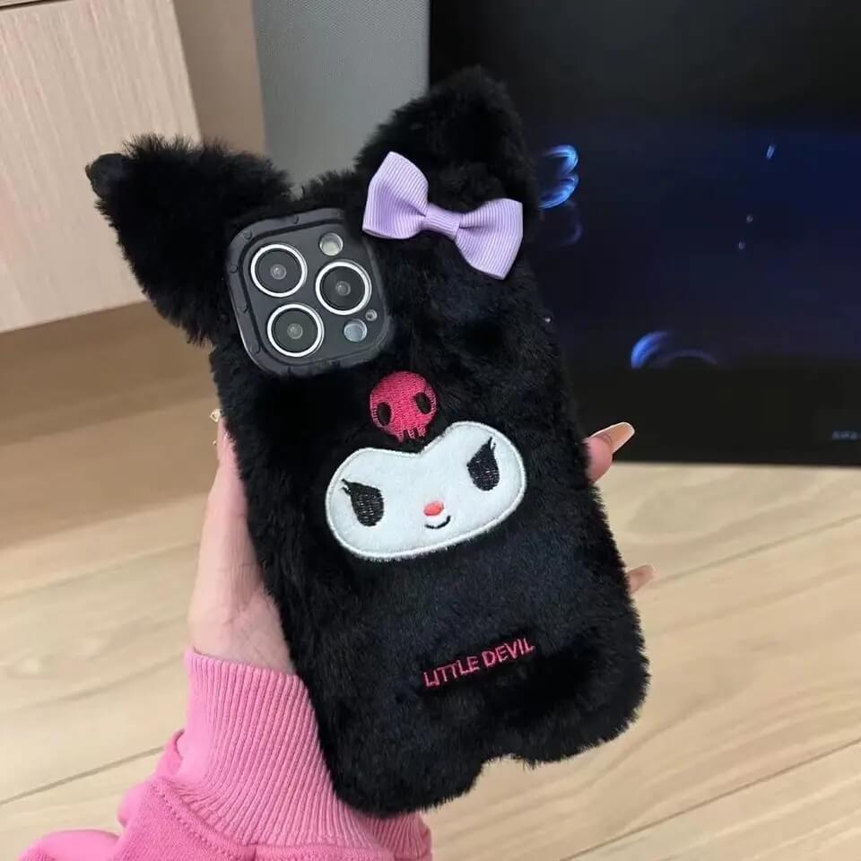 Kuromi Fur iPhone Case with wrist strap