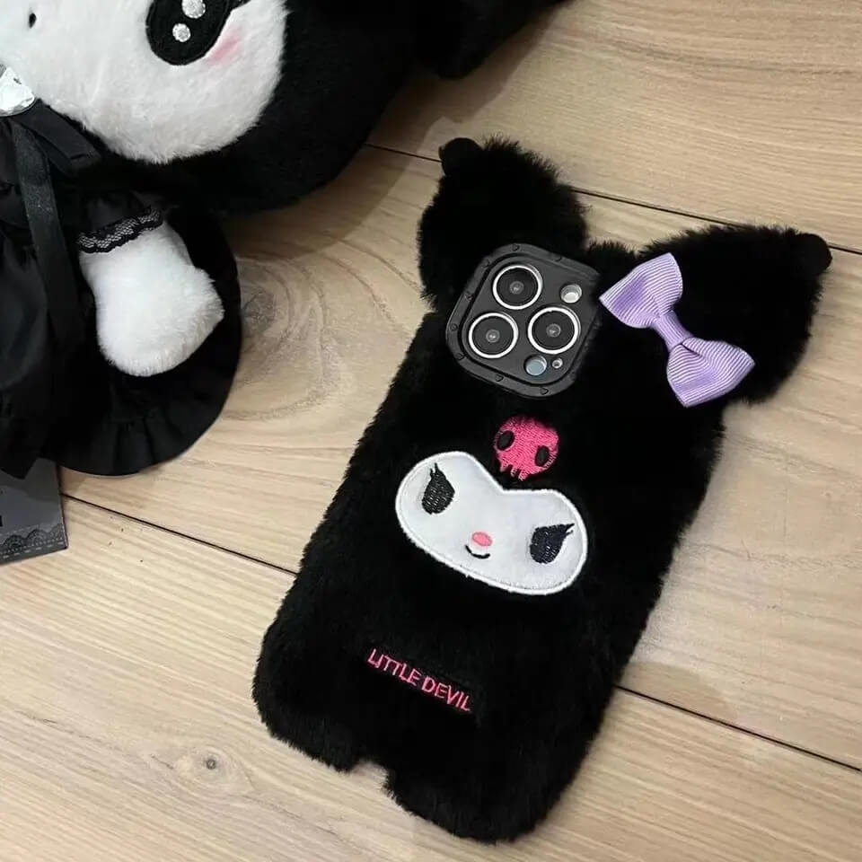 Kuromi Fur iPhone Case with wrist strap