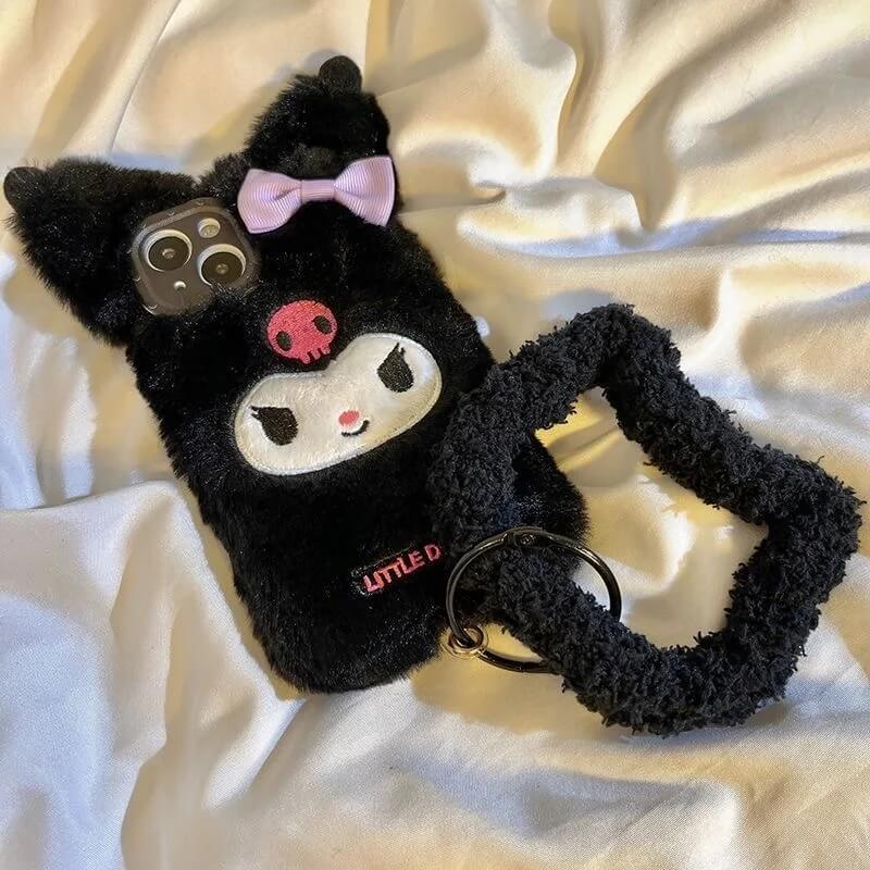 Kuromi Fur iPhone Case with wrist strap