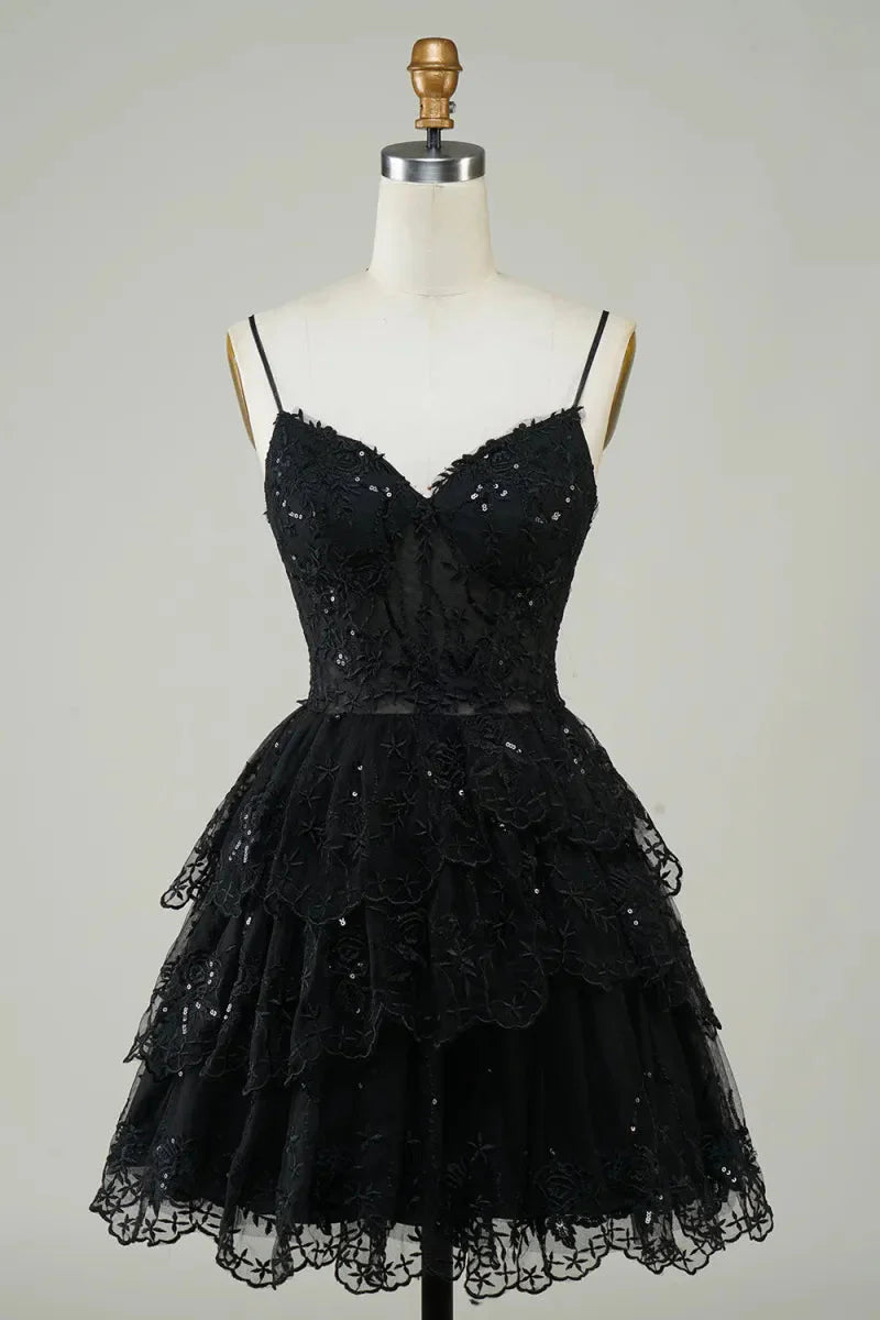 Lace Applique Tiered Tulle Corset Mini Dress