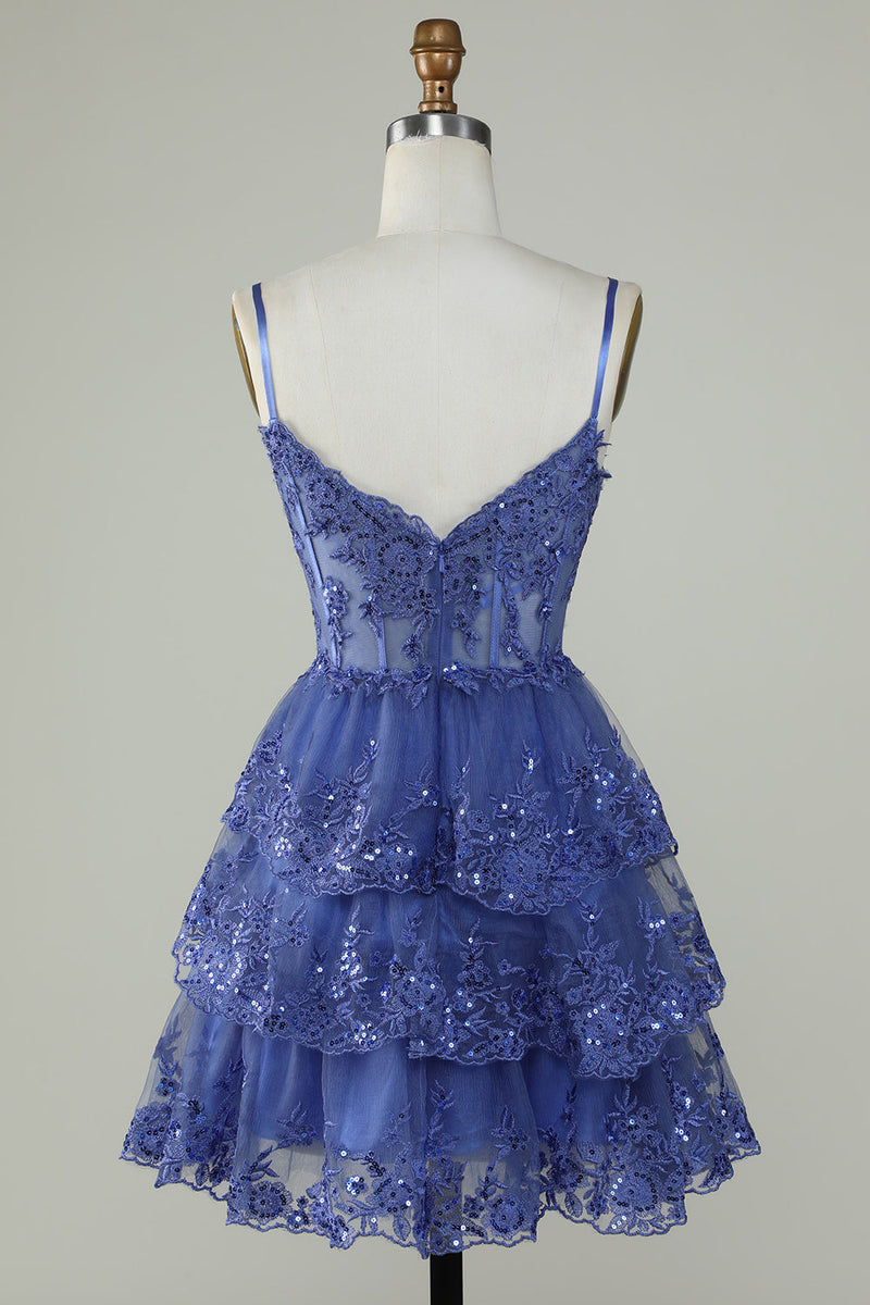 Lace Applique Tiered Tulle Corset Mini Dress