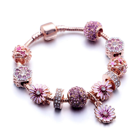 Lily Flower Rose Gold Charm Bracelet