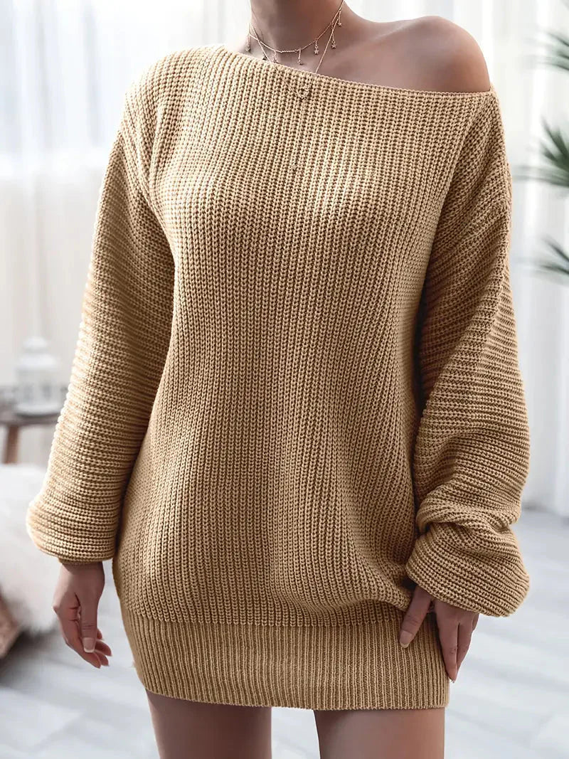 Loose Round Neck Solid Sweater Dress