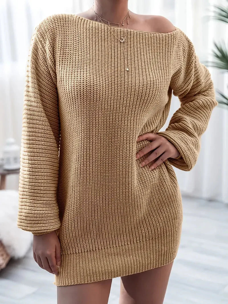 Loose Round Neck Solid Sweater Dress