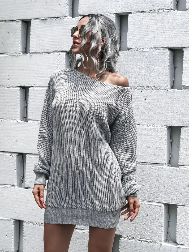 Loose Round Neck Solid Sweater Dress