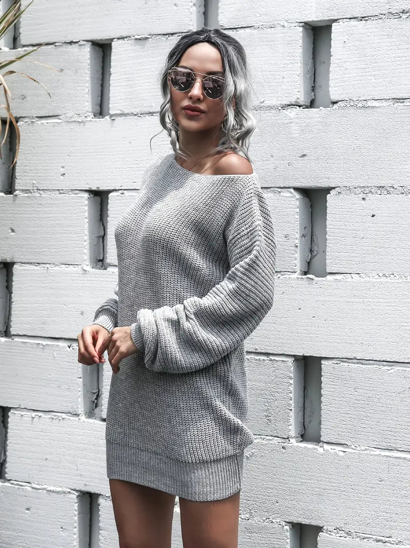 Loose Round Neck Solid Sweater Dress