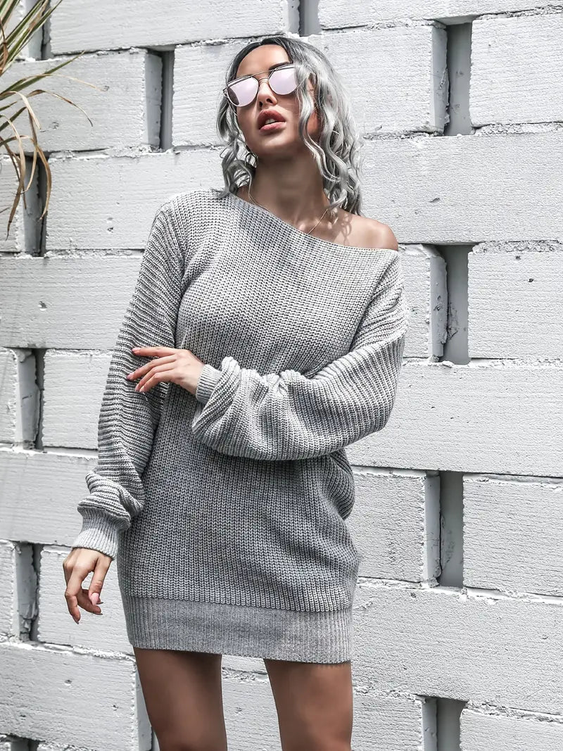 Loose Round Neck Solid Sweater Dress