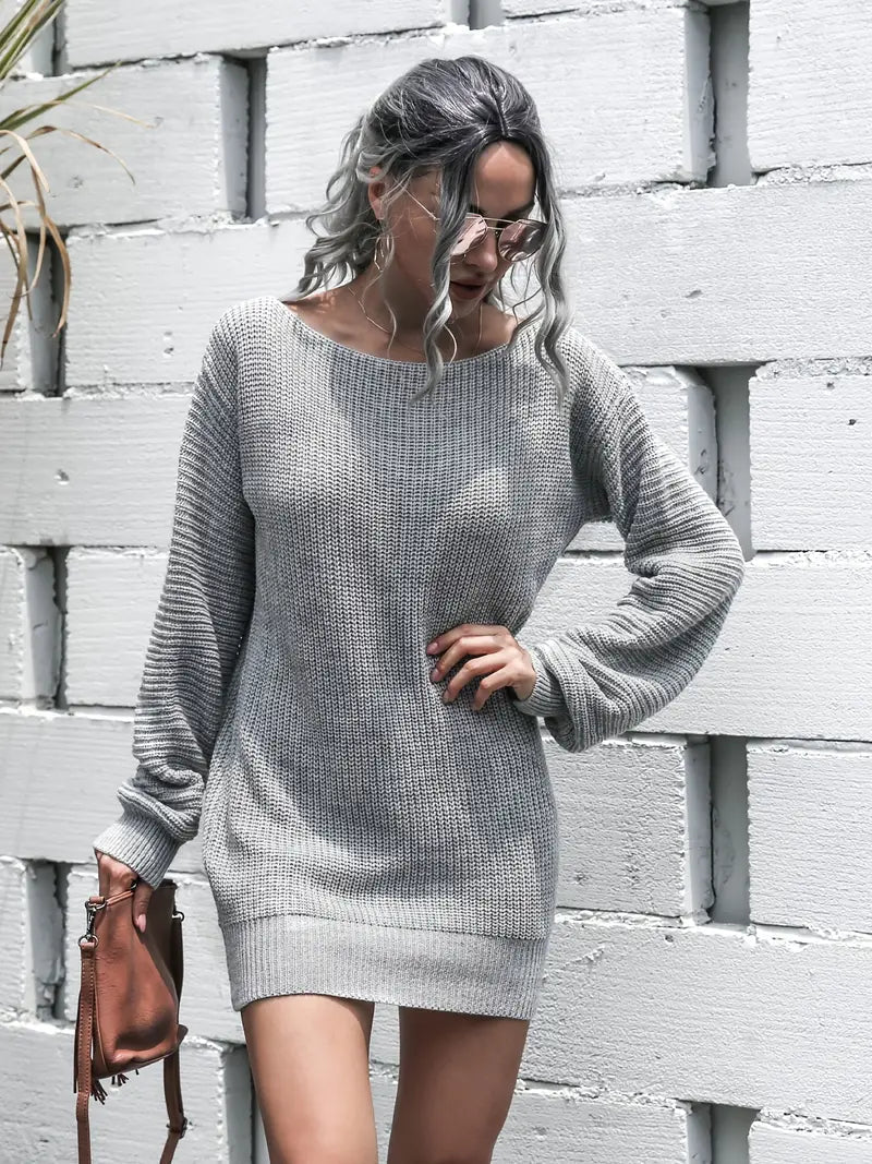 Loose Round Neck Solid Sweater Dress