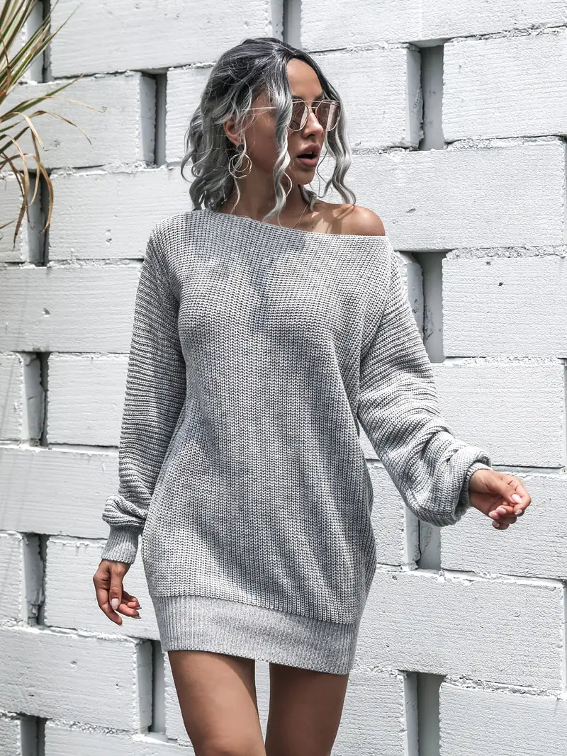 Loose Round Neck Solid Sweater Dress