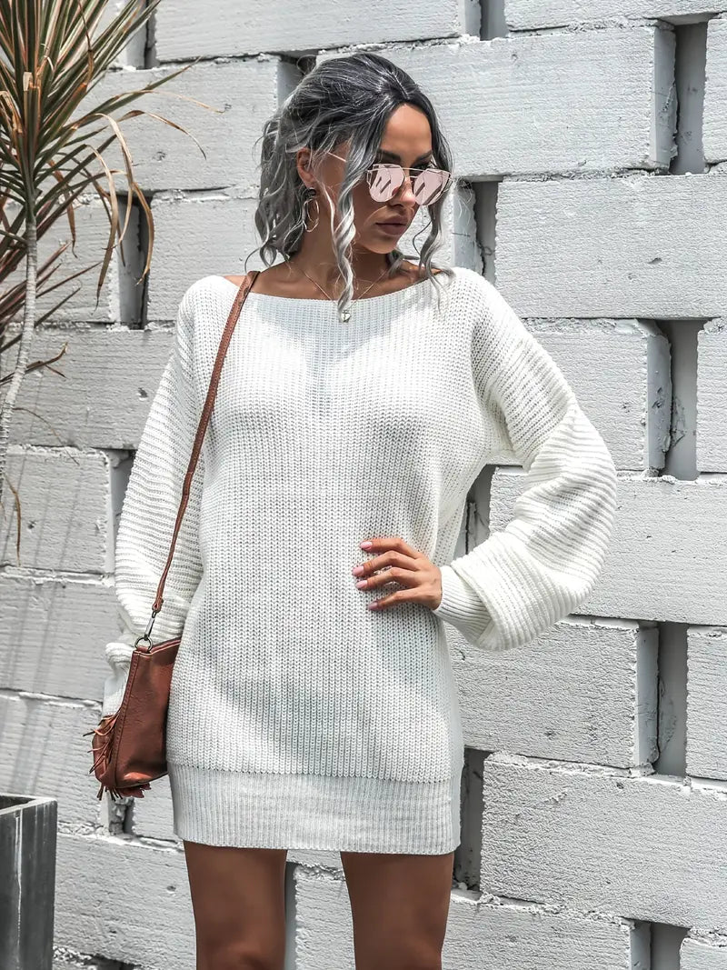 Loose Round Neck Solid Sweater Dress