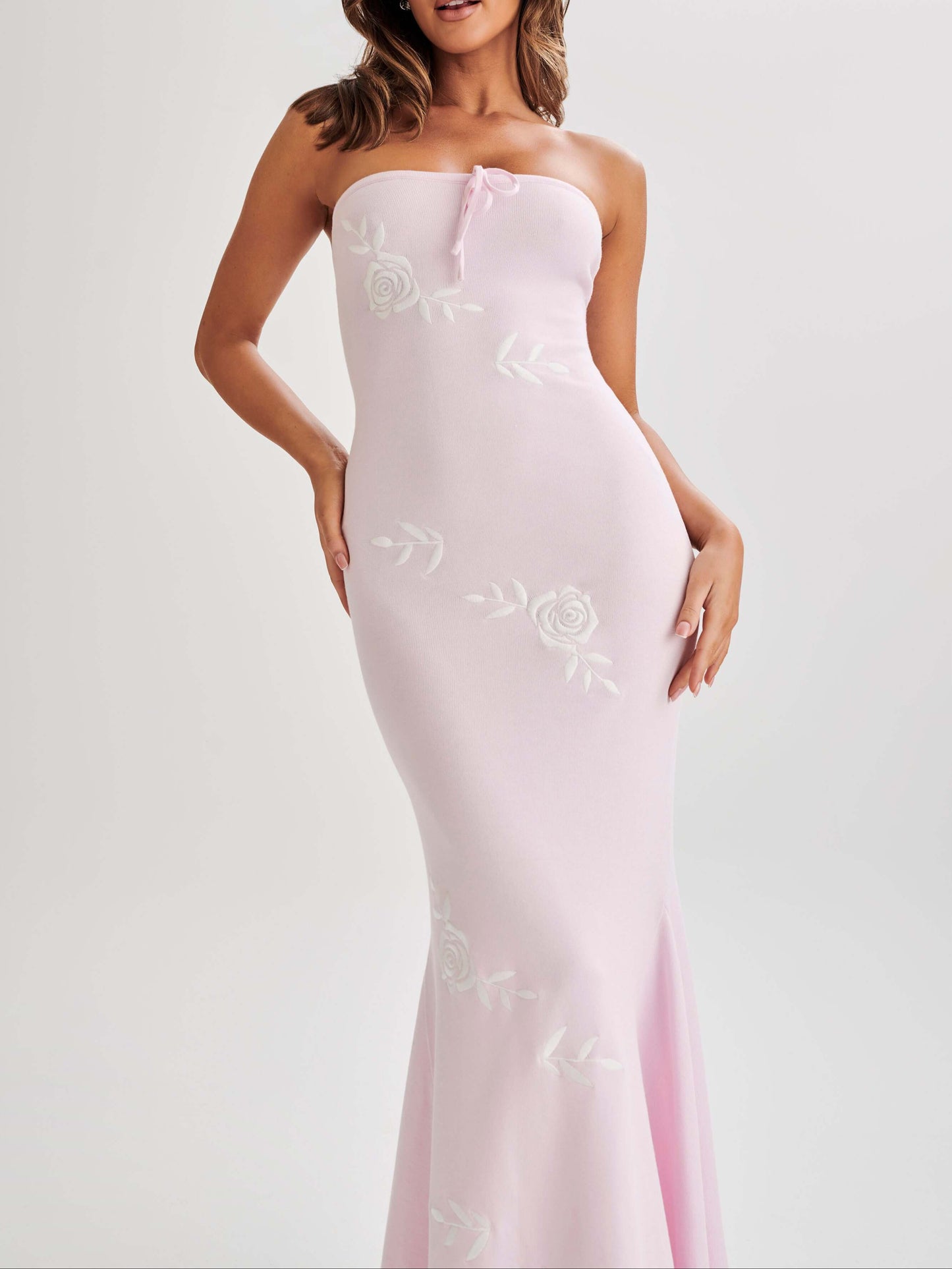 Lorelai Strapless Rose Knit Maxi Dress