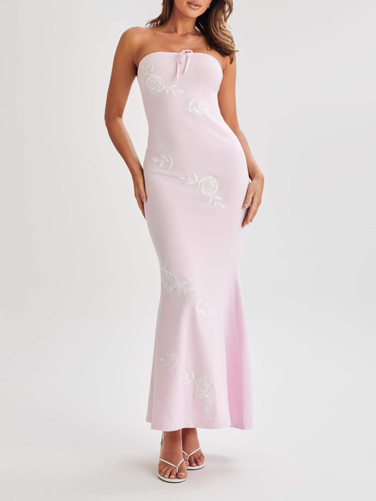 Lorelai Strapless Rose Knit Maxi Dress