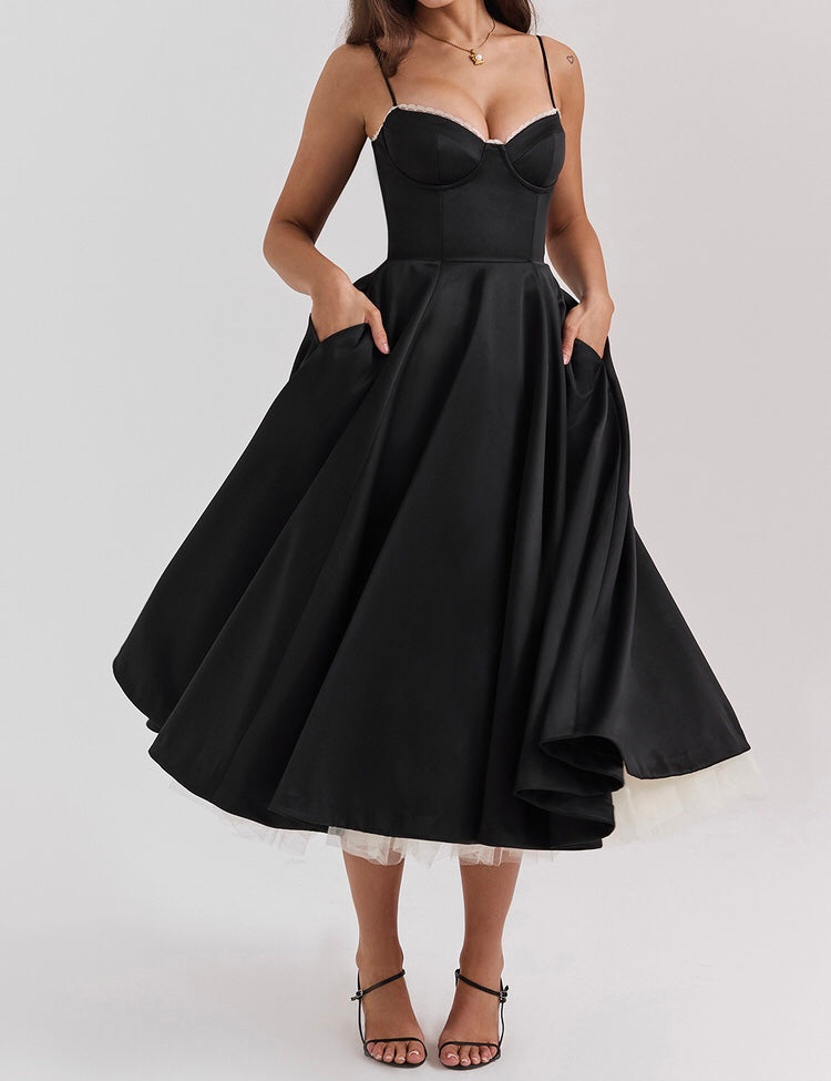 ‘Mademoiselle’ Black Tulle Midi Dress