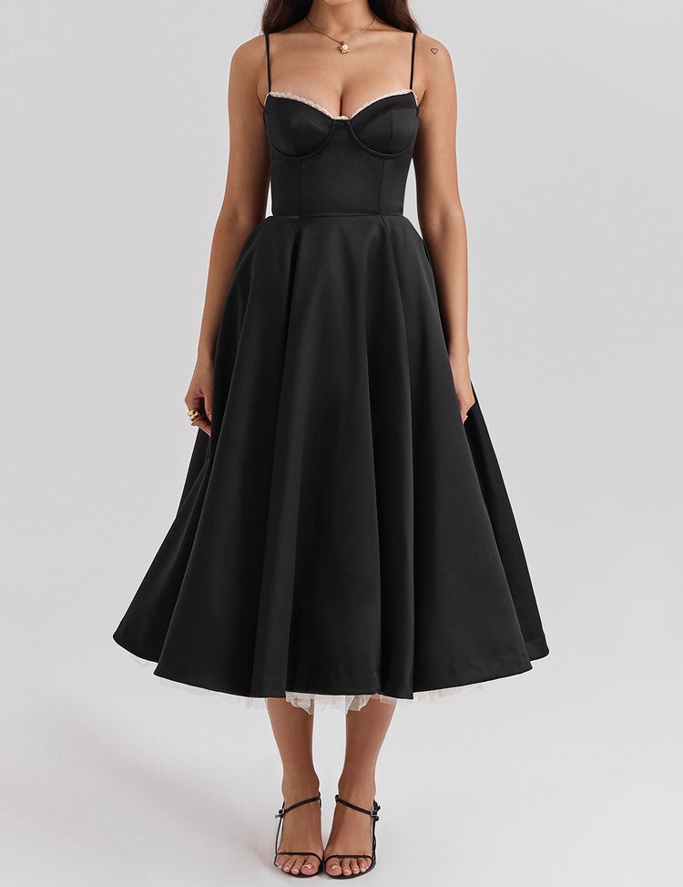 ‘Mademoiselle’ Black Tulle Midi Dress