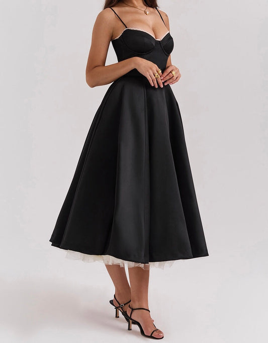 ‘Mademoiselle’ Black Tulle Midi Dress