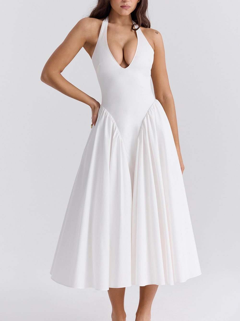 Marilyn White Cotton Halter Midi Sundress