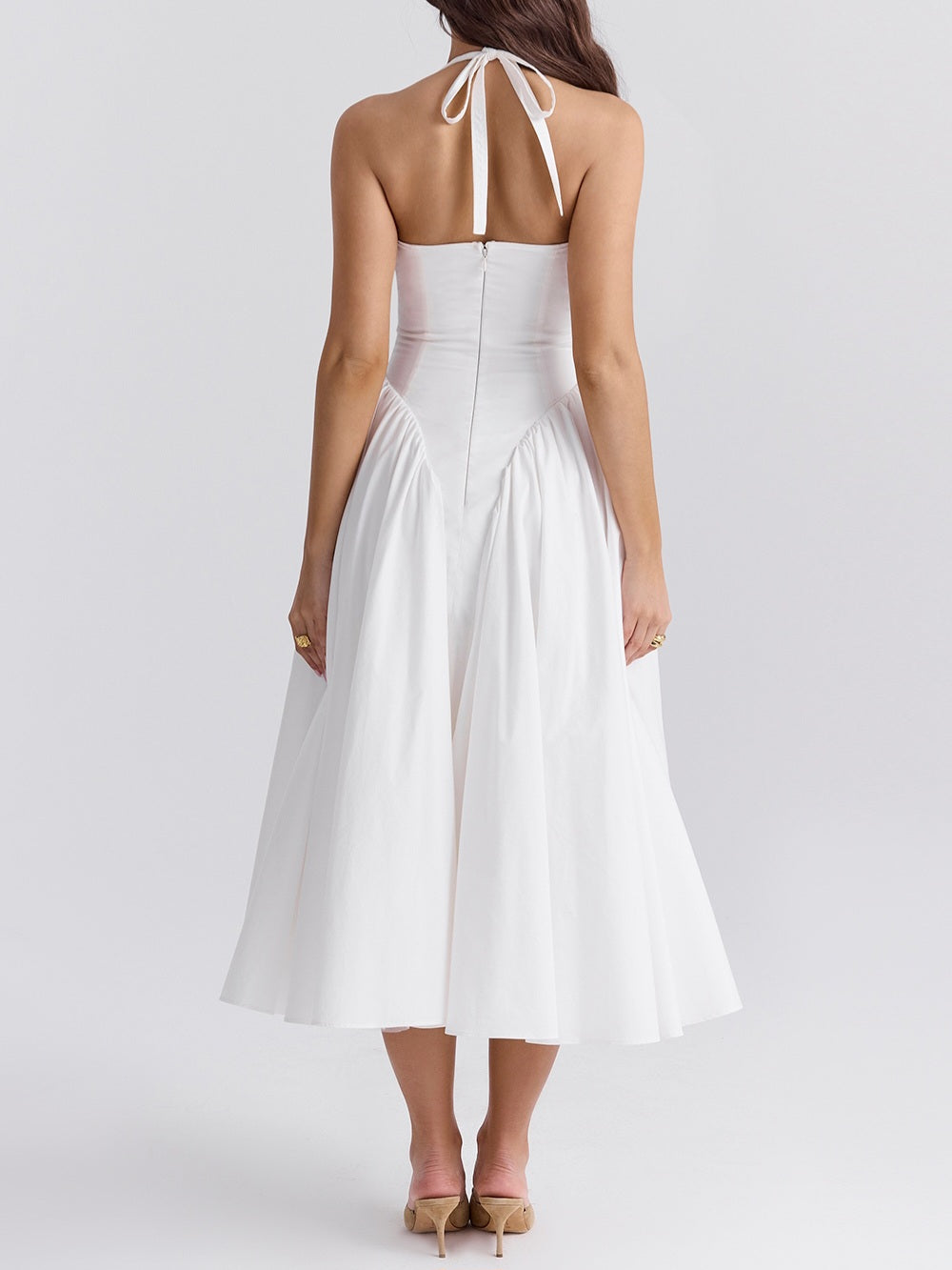 Marilyn White Cotton Halter Midi Sundress