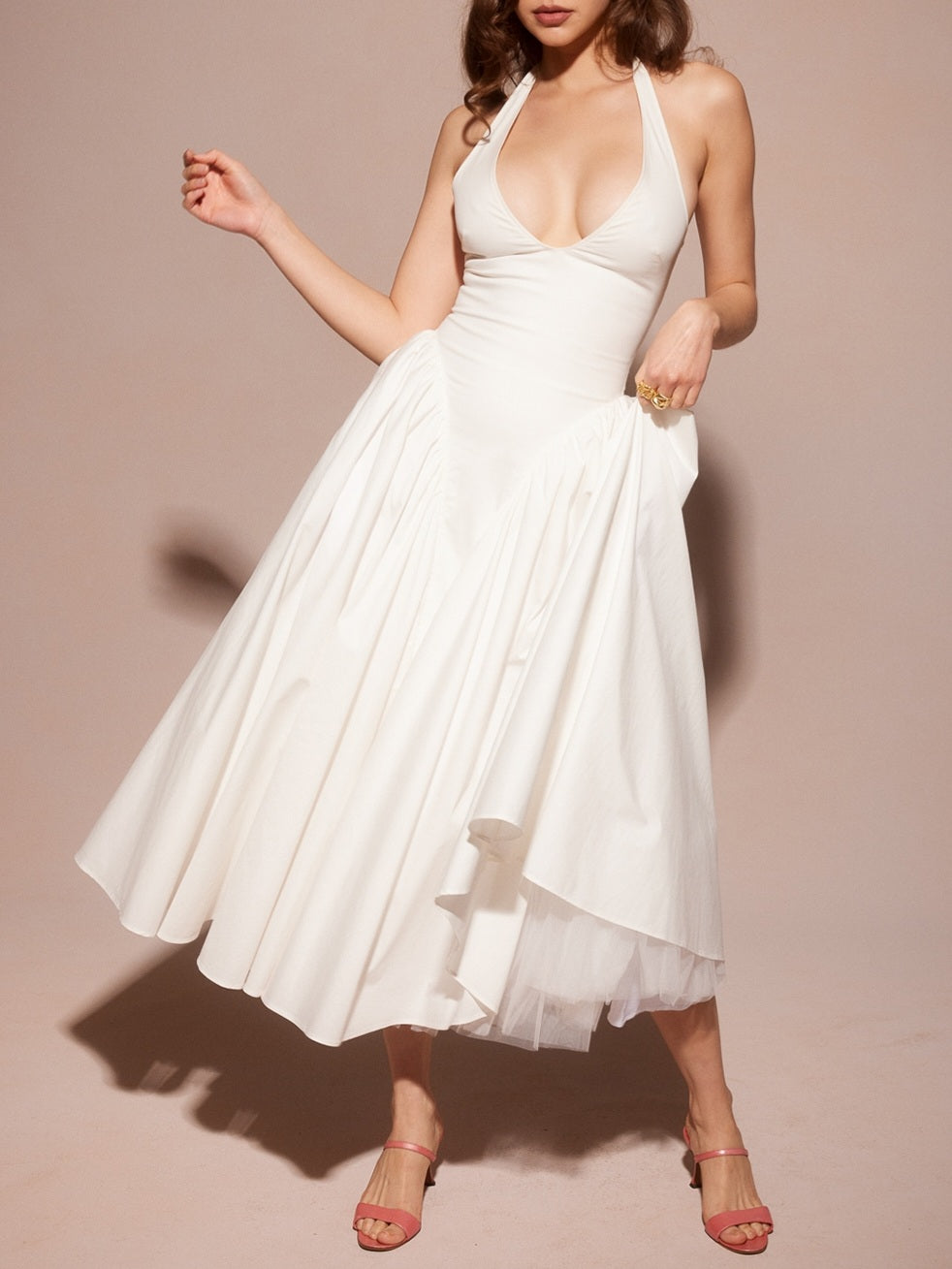 Marilyn White Cotton Halter Midi Sundress