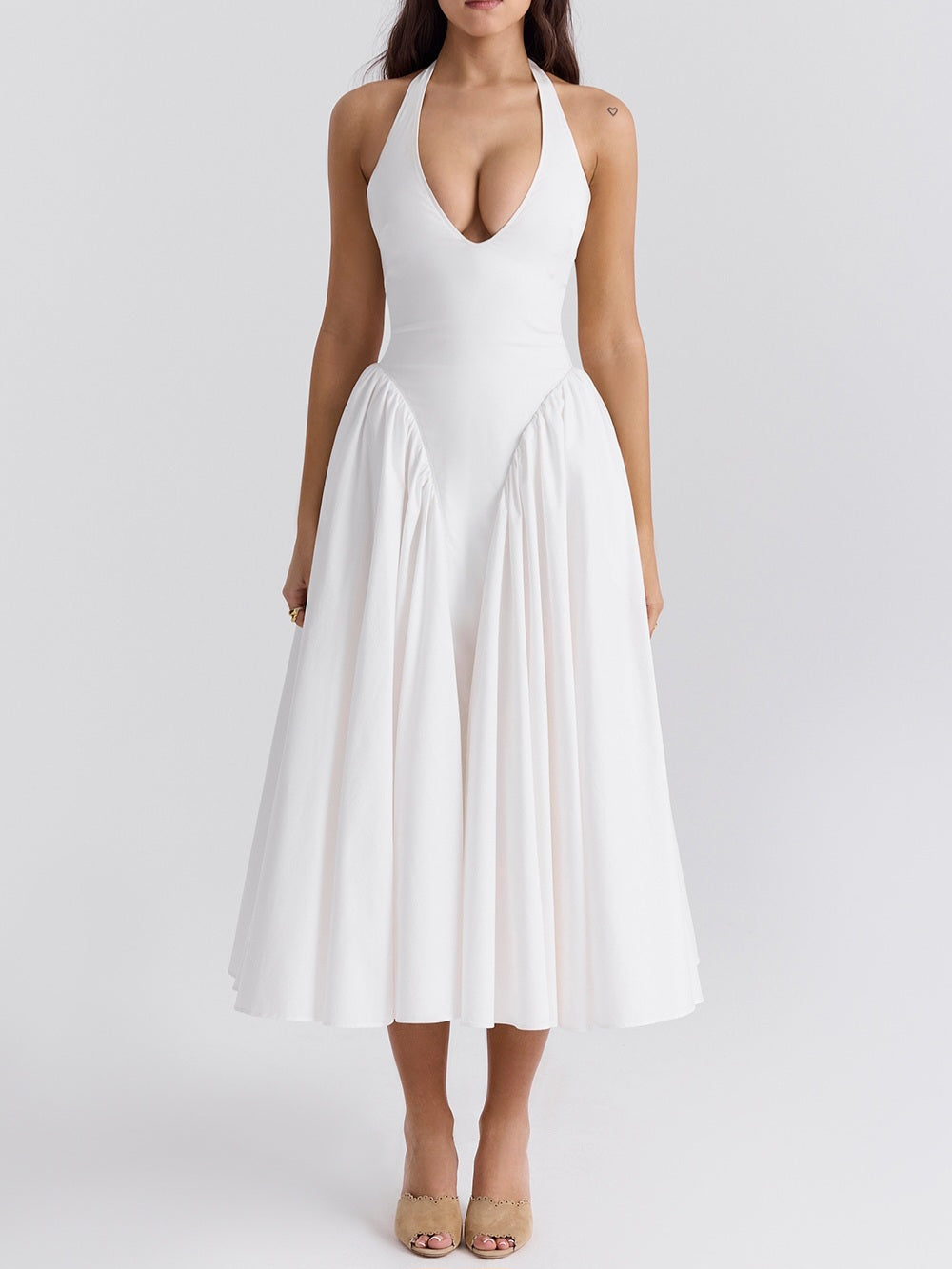 Marilyn White Cotton Halter Midi Sundress