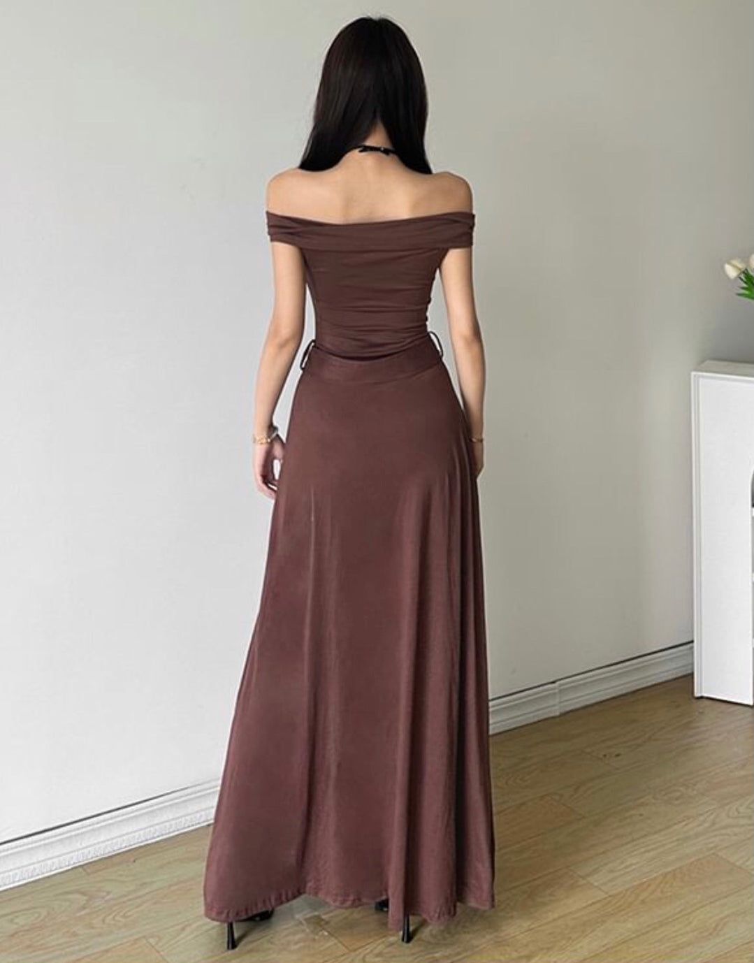 Medieval Off-Shoulder Belted Slit Dress