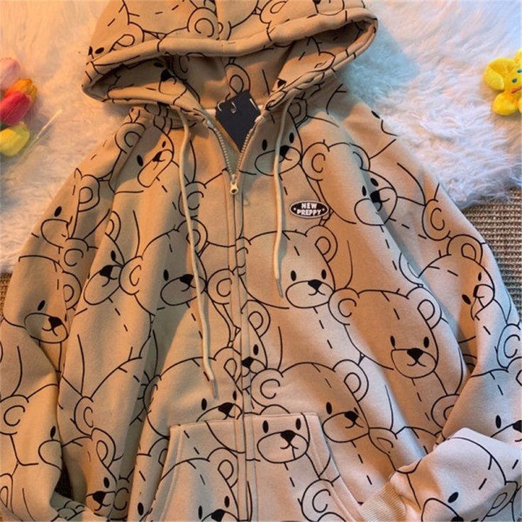 New Preppy Bear Print Hoodie