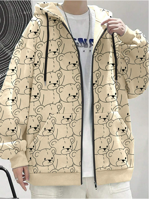 New Preppy Bear Print Hoodie