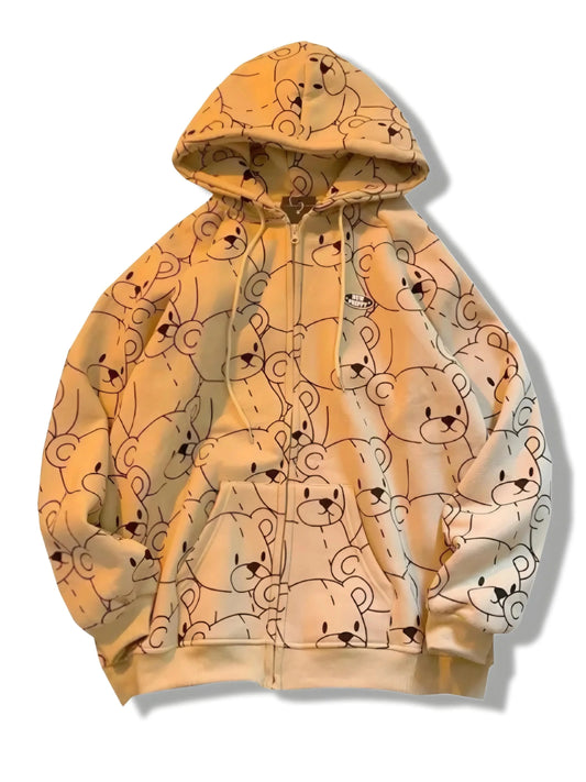 New Preppy Bear Print Hoodie