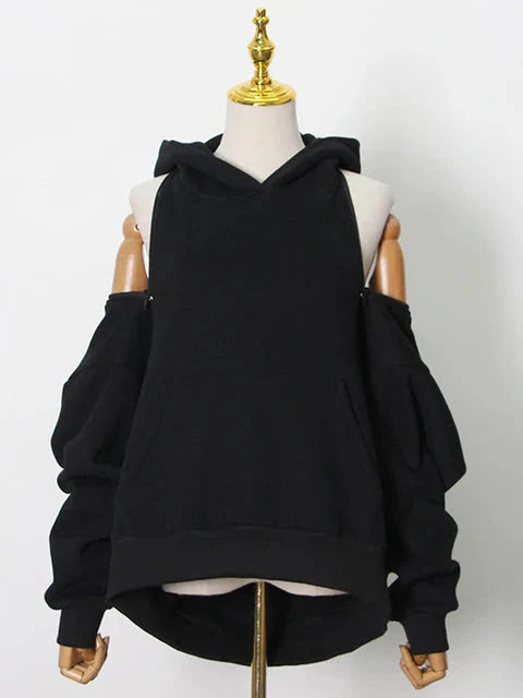 Off Shoulder Cut Out Hoodie