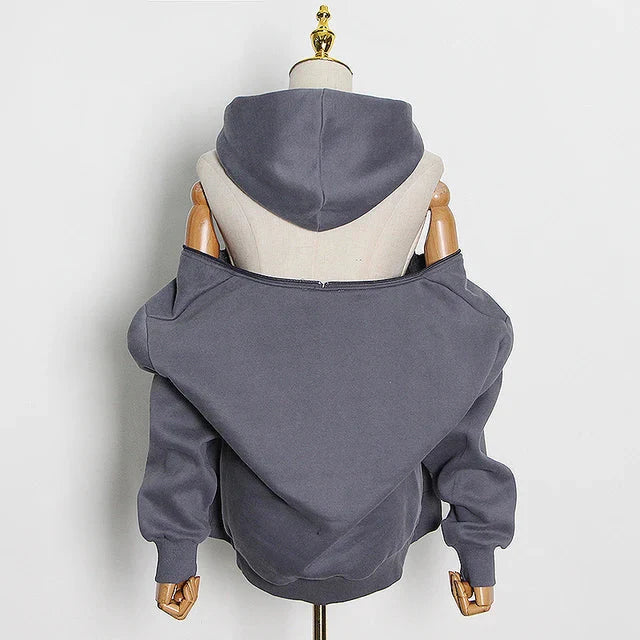 Off Shoulder Cut Out Hoodie