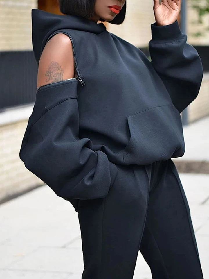 Off Shoulder Cut Out Hoodie