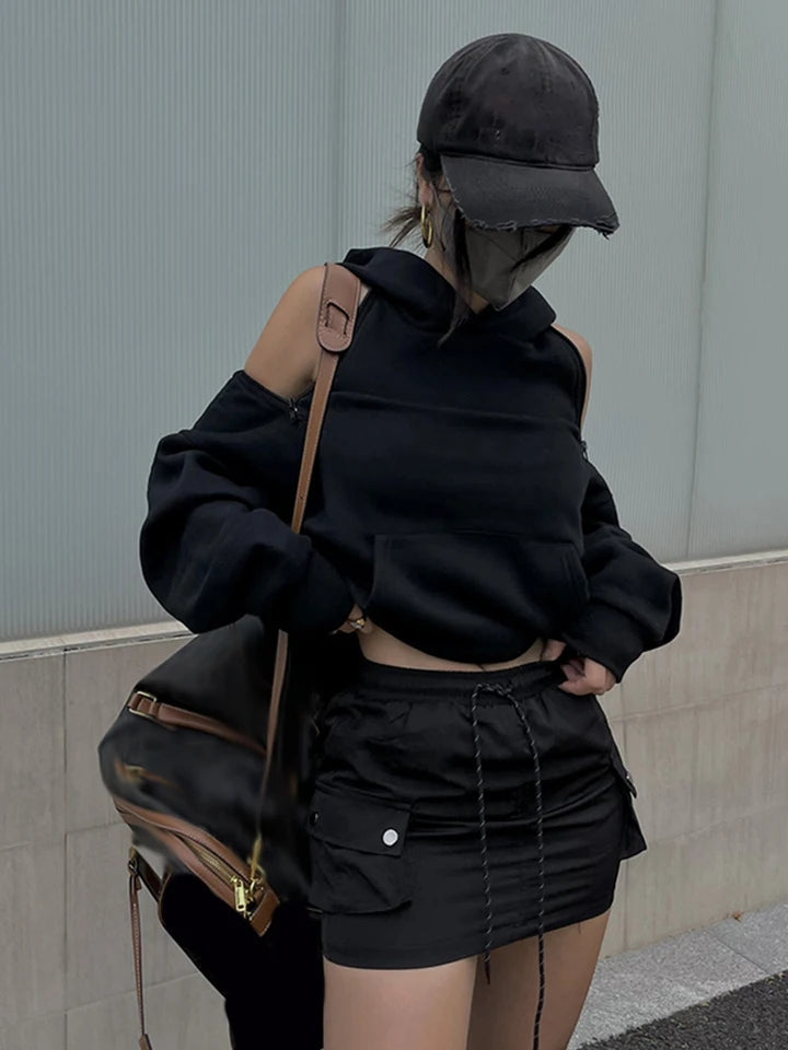 Off Shoulder Cut Out Hoodie