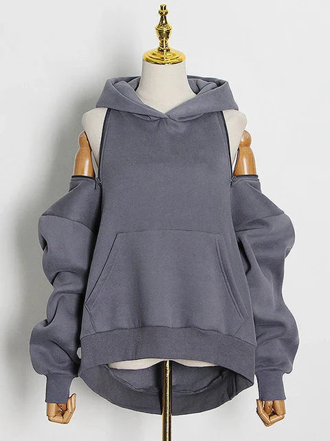 Off Shoulder Cut Out Hoodie