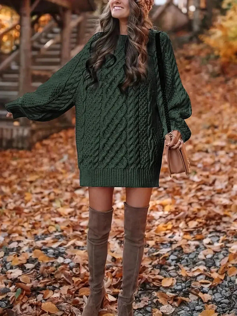 Oversized Cable Knit Sweater Dress