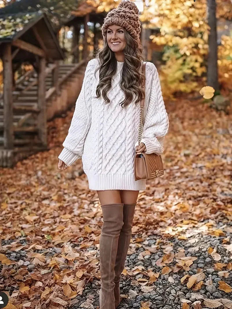 Oversized Cable Knit Sweater Dress