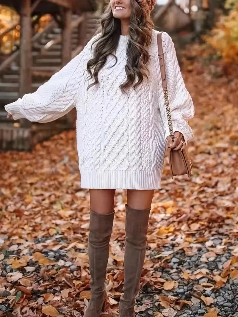 Oversized Cable Knit Sweater Dress