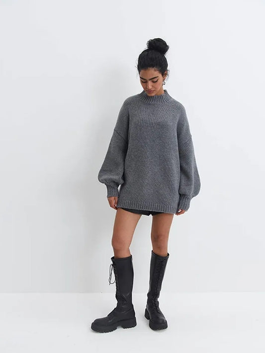 Oversized Solid O-Neck Sweater