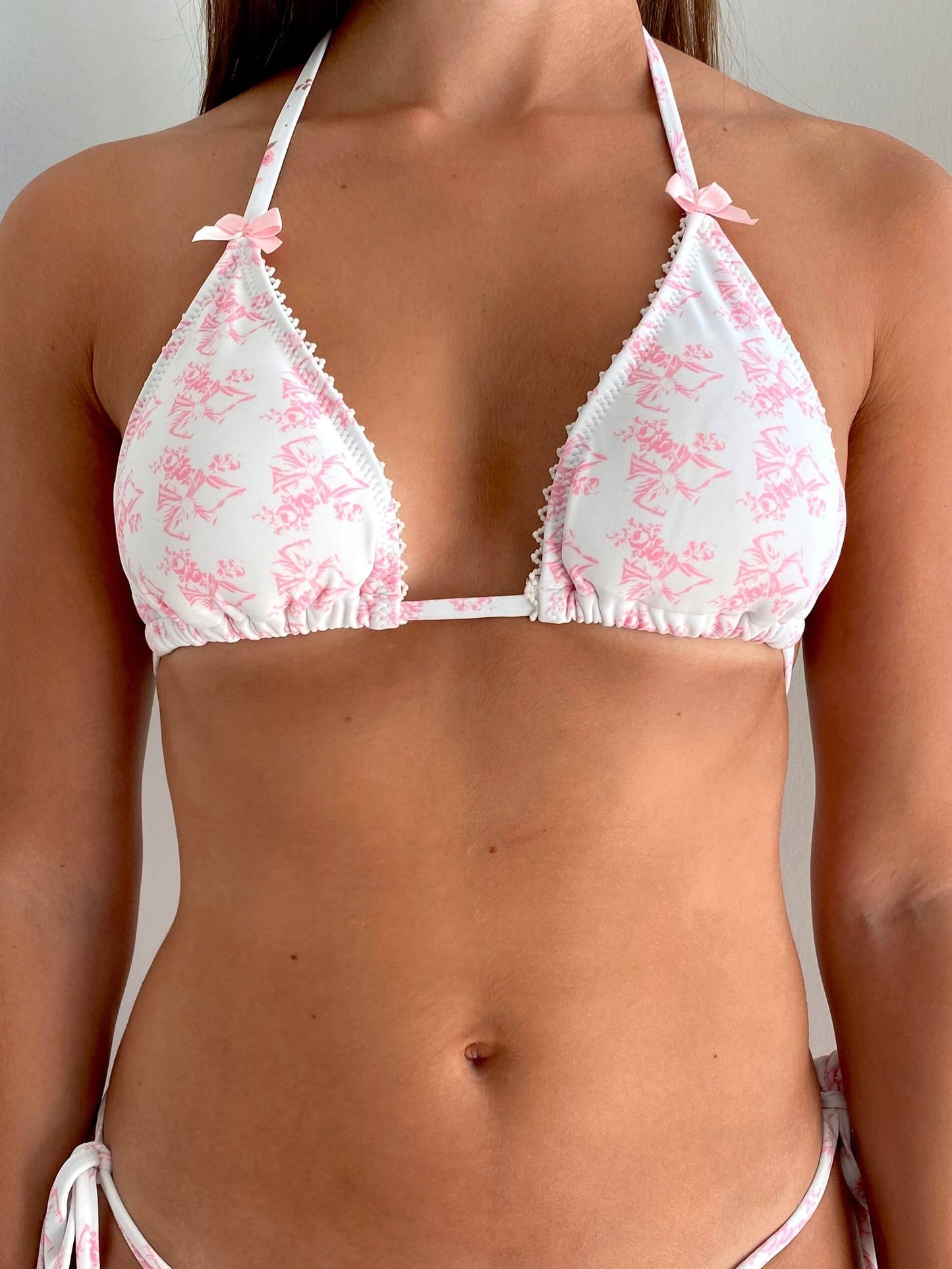 Pink Lace Trim Bikini Set