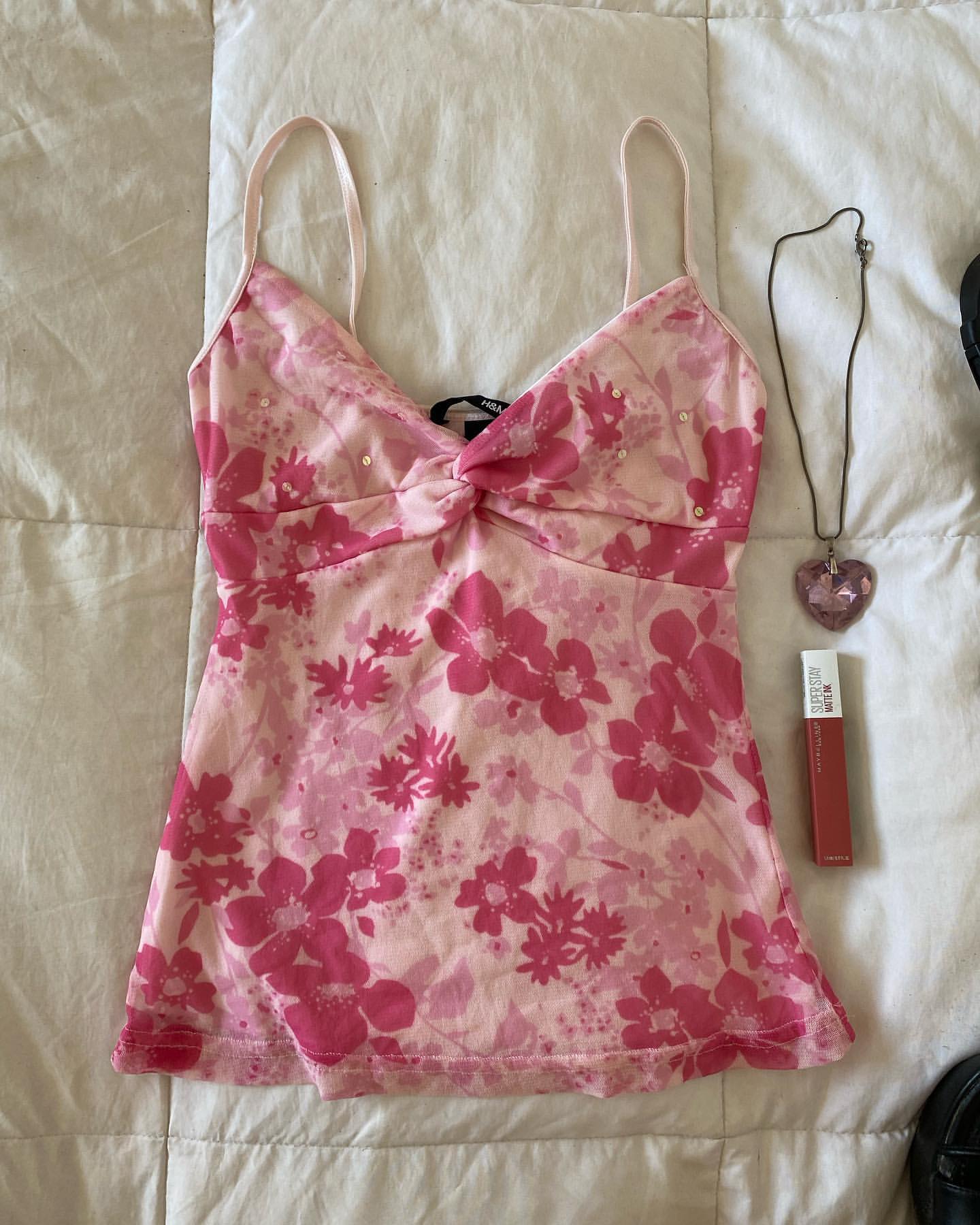 Pink Floral Front Knot Cami Top