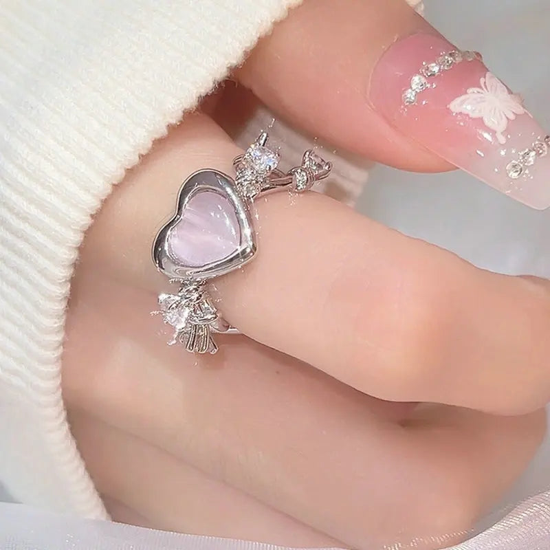 Pink Heart Barbed Wire Cuff Ring