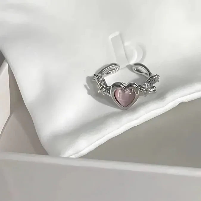 Pink Heart Barbed Wire Cuff Ring