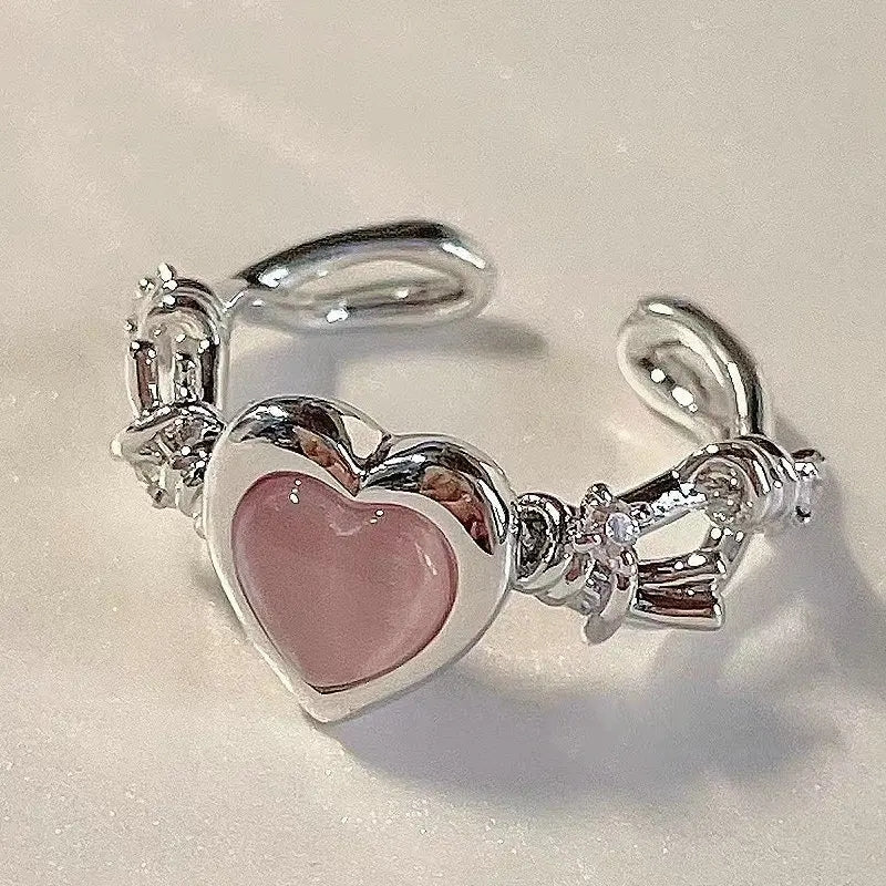 Pink Heart Barbed Wire Cuff Ring