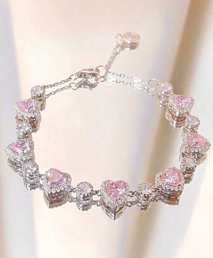 Pink Hearts Circles Shimmering Crystal Bracelet