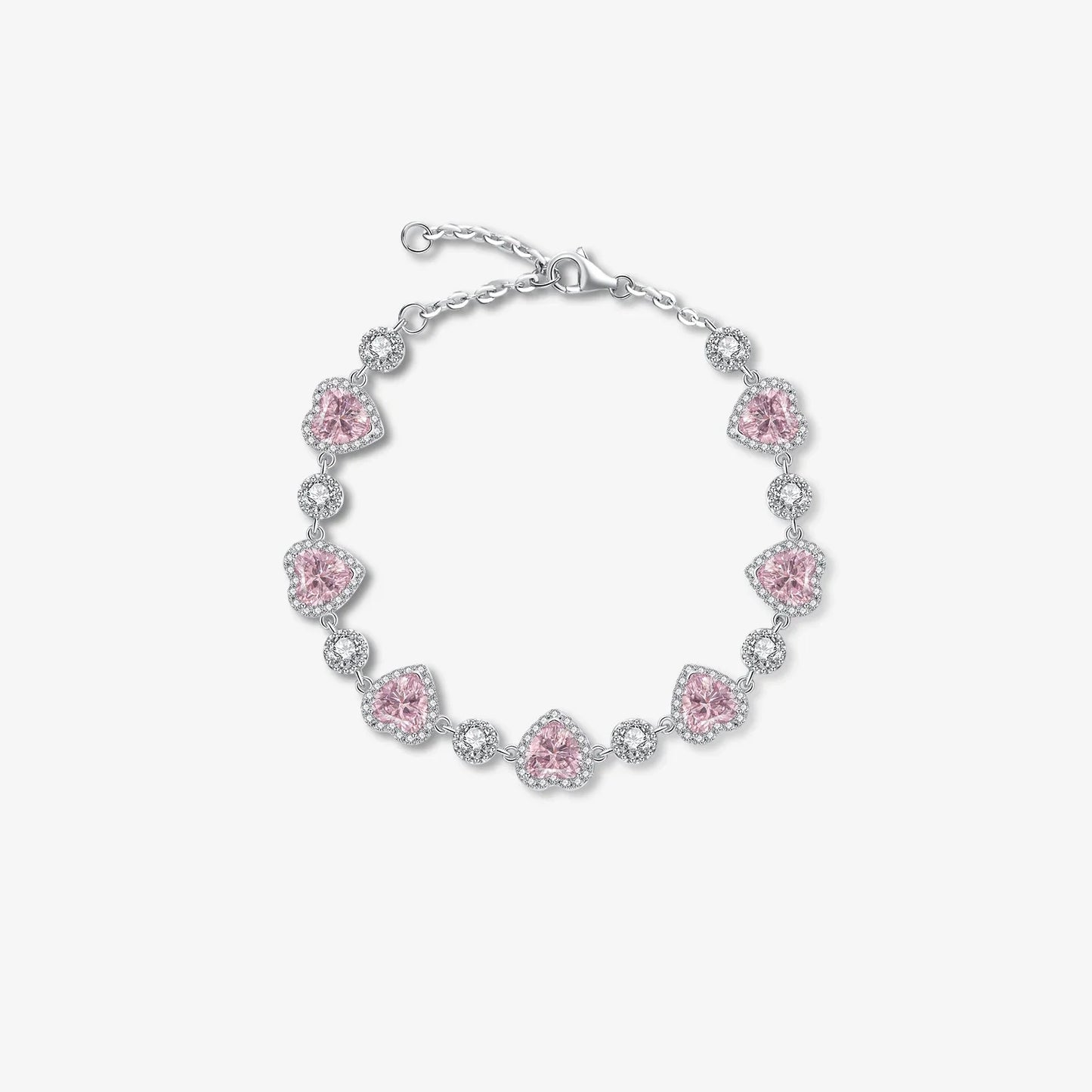 Pink Hearts Circles Shimmering Crystal Bracelet