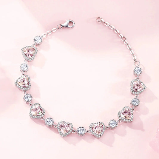 Pink Hearts Circles Shimmering Crystal Bracelet